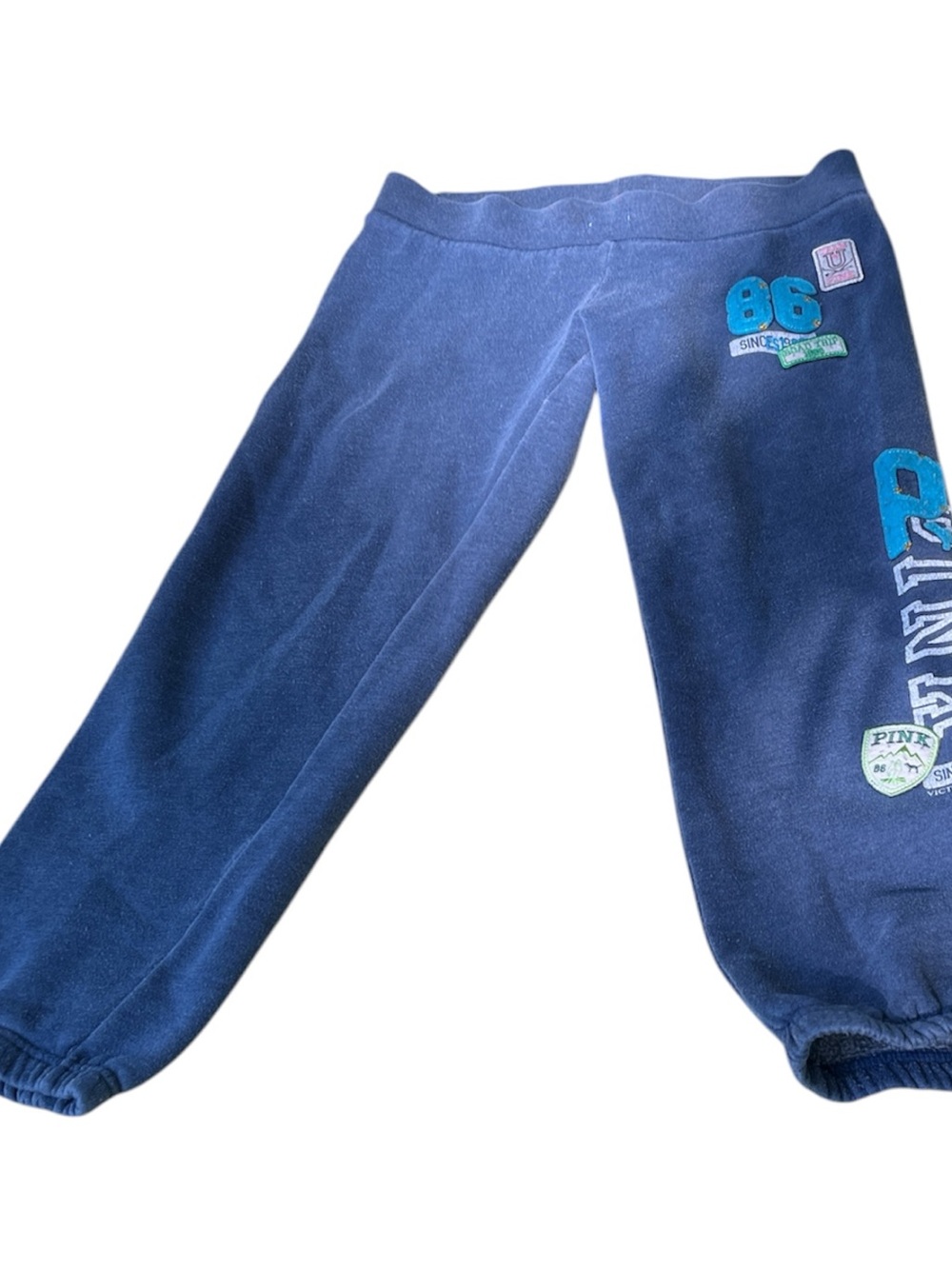 PINK Victoria's Secret Navy Sweatpants with Teal & White Patches